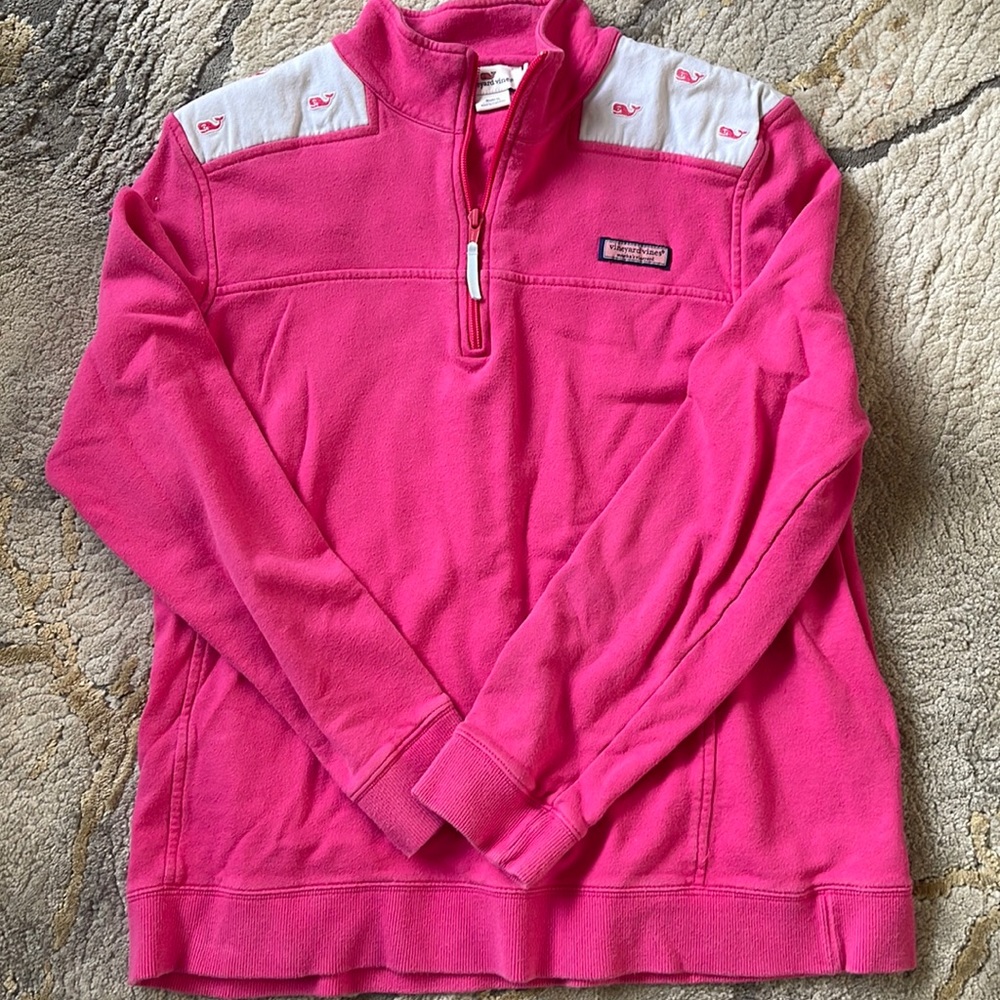Vineyard Vines Pink Whale Shep Shirt Quarter Zip Pullover Size Large